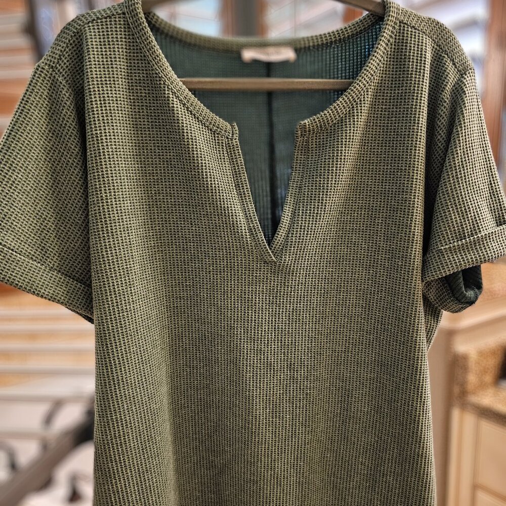 Zenana V-Neck Waffle Knit Top, 2X
